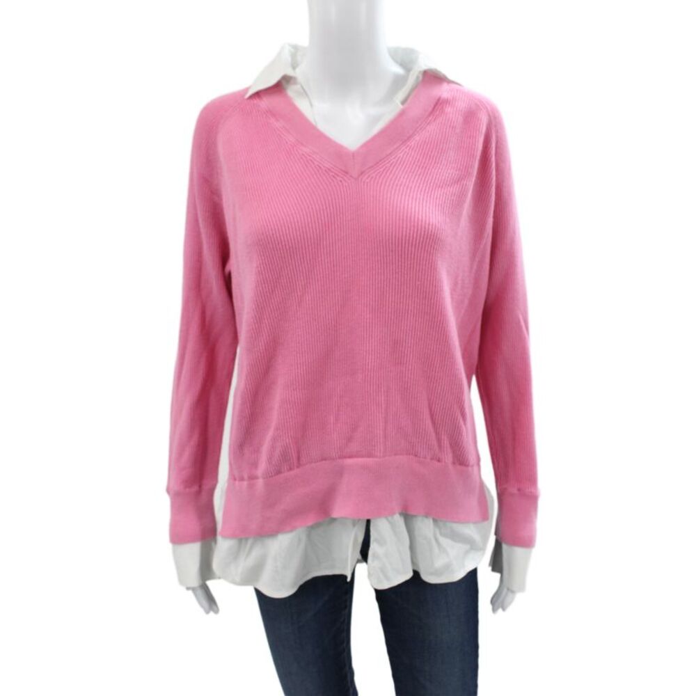 Repeat Womens Pullover Sweater Pink V Neck Cotton Solid Size 40